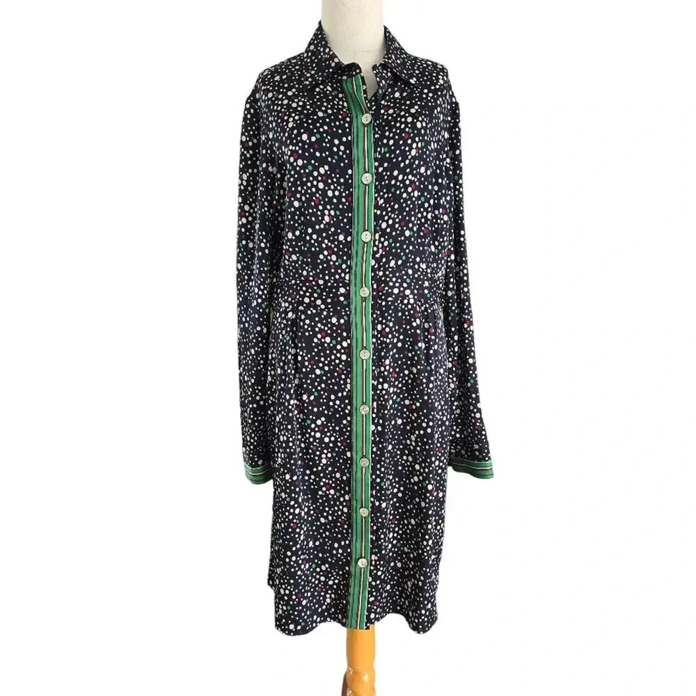 Nanette Lepore 100% Silk polka dot navy Buttoned Shirt Dress Knee-length size 8